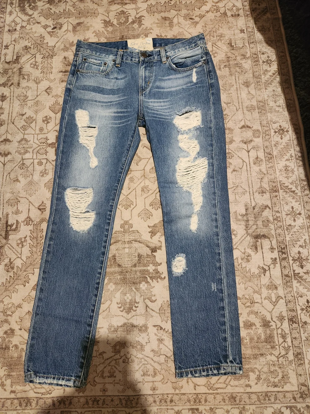 Free People Medium Blue Distressed Boyfriend Jeans